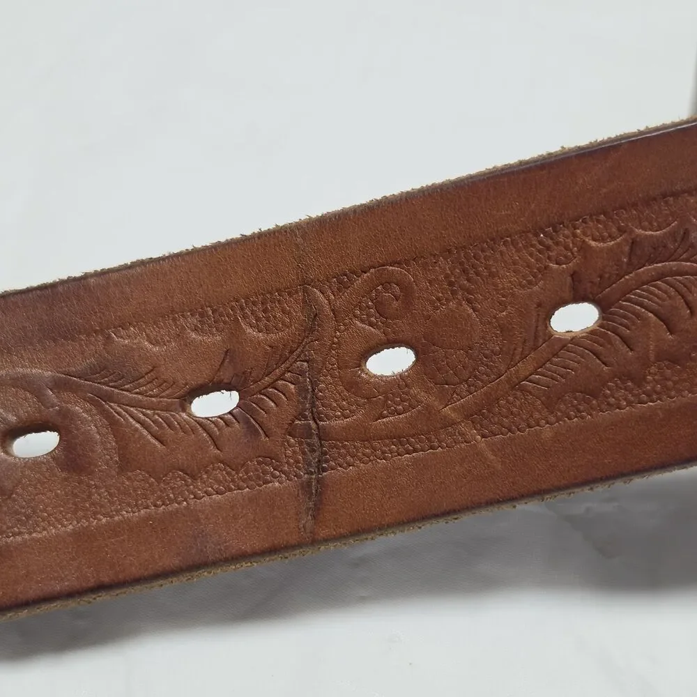 Gap Floral Tooled Genuine Leather Cognac Brown Belt Women's M / 32 Boho Western
